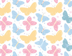 Obraz premium Cute butterfly vector. Crayon spring background. Pastel child butterfly art isolated. Simple flower color chalk hand drawn bg.children, butterfly, chalk, colours, doodle, draw, painting, pastel, 