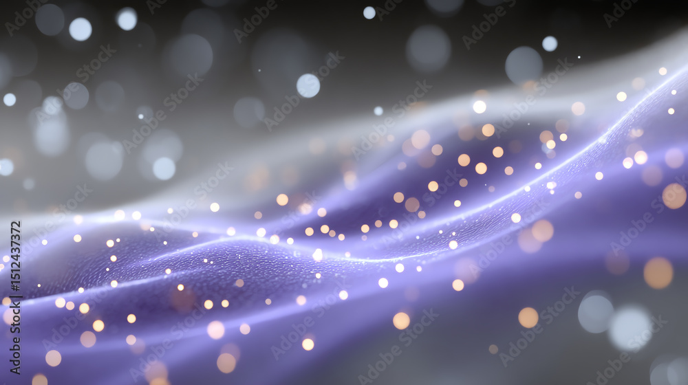 Poster A vibrant abstract composition showcasing flowing lines and luminous particles in shades of purple and blue, creating a dreamy effect.