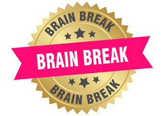 brain break. brain break round pink and gold label isolated on transparent background