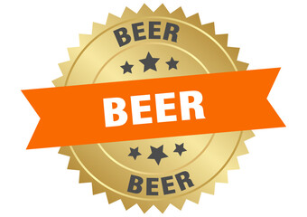 beer. beer round orange and gold label isolated on transparent background