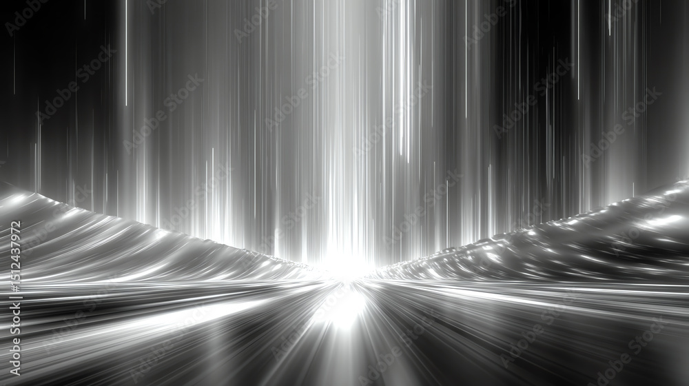 Poster abstract light trails of dynamic movement, creating a captivating visual effect in black and white. 