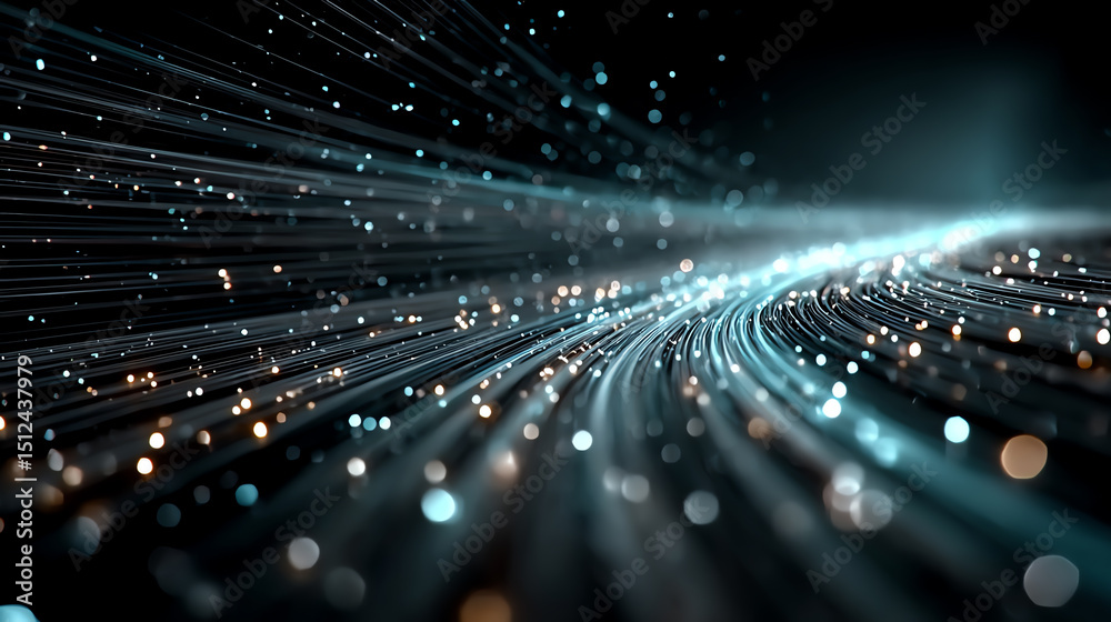Fototapete abstract representation of data flow, showcasing dynamic lines and glowing particles, symbolizing in