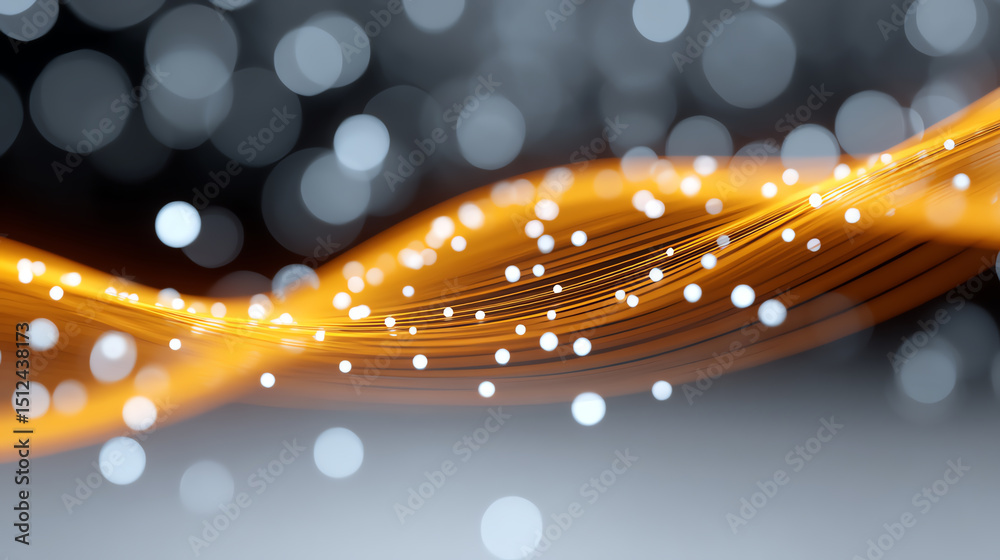 Fototapete an abstract image featuring flowing orange lines with glowing white dots against a blurred backgroun