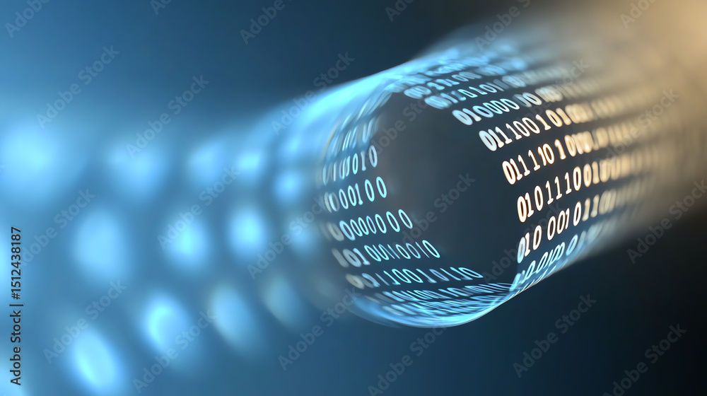 Aufkleber An abstract representation of data transmission, showcasing binary code flowing through a digital environment.
