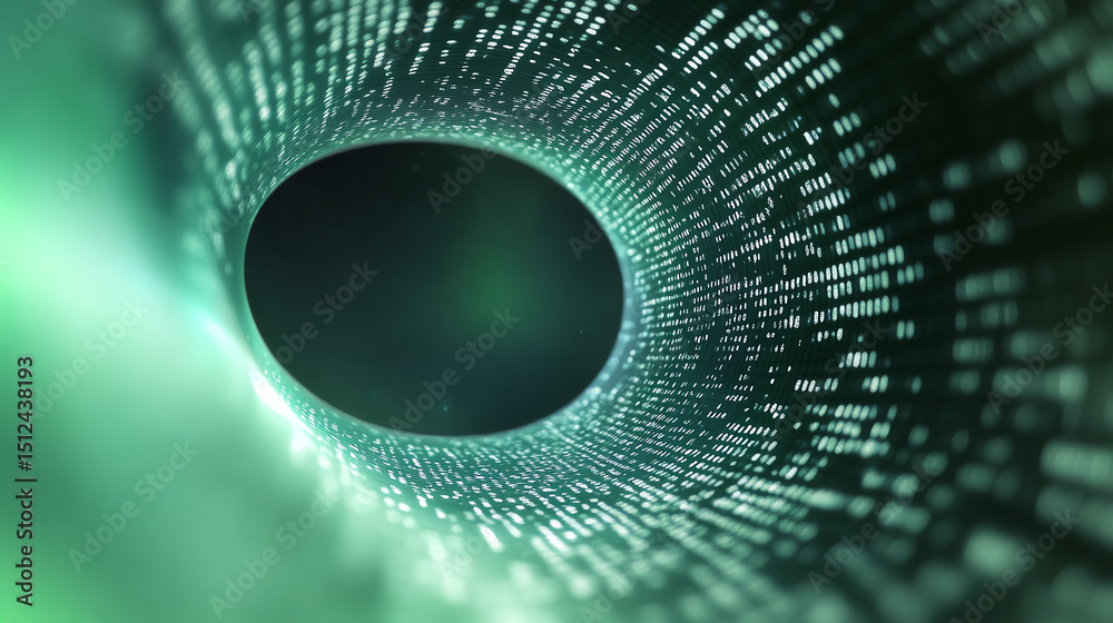 Aufkleber An abstract representation of digital data flow, showcasing binary code swirling into a vortex of green light.