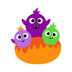 Obraz premium Cute Halloween Monsters in a Pumpkin Pot Vector Illustration