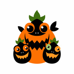 Whimsical Halloween Pumpkins Cartoon Illustration with Cute Faces and Spooky Design