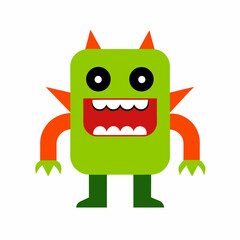 Fototapeta premium Cartoon Green Monster with Horns and Big Mouth on White Background