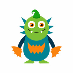 Fototapeta premium Cute Cartoon Halloween Monster Character with Fangs and Spiky Hair