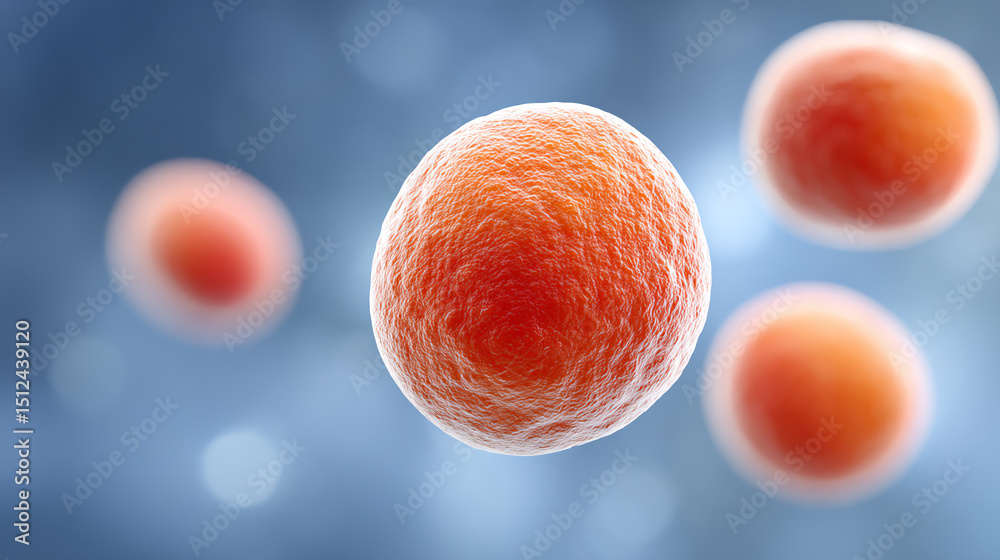 Poster detailed microscopic view of vibrant red cells floating against a blurred background, symbolizing li