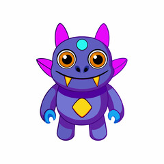 Cartoon purple monster with horns and fangs isolated on white background