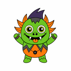 Fototapeta premium Cute Green Halloween Monster Cartoon Character with Orange and Black Accents