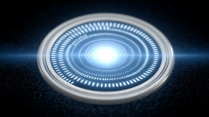 Futuristic circular interface with luminous center, showcasing digital patterns and abstract design elements for innovative imagery.