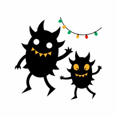 Festive Monsters with Christmas Lights Happy Holiday Season Fun Vector