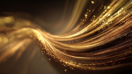 Golden Stream Abstract Wave Composition of Glittering Lines and Bokeh, Luxury,Elegance Abstract Background, Gold Texture