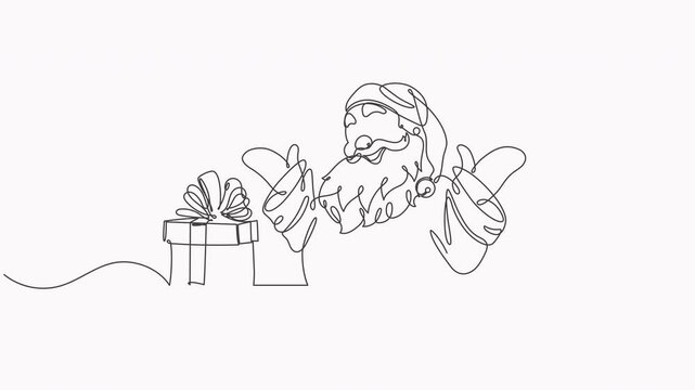 Santa Claus and Christmas Present Continuous Line Drawing Animation Sequence