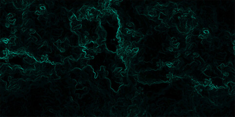 Abstract texture with deep emerald green wisps  smoke or energy black background. Glowing tendrils with complex, tangled network of organic, vein-like patterns, resembling electric currents or cosmic 