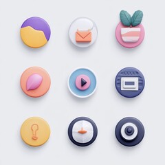 Colorful Round Button Icons Representing Different Functions and Applications