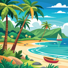 Top view of the ocean beach with soft waves summer landscape flat landscape illustration