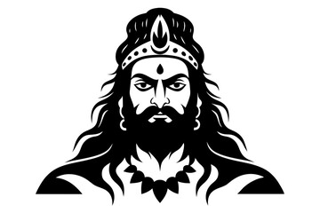 Obraz premium Hindu epic figure Ravan illustrated in black and white digital sketch style