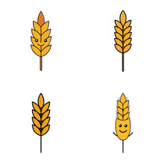 Four wheat stalks are displayed with two having faces and two without faces on a white background