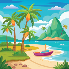 Top view of the ocean beach with soft waves summer landscape flat landscape illustration