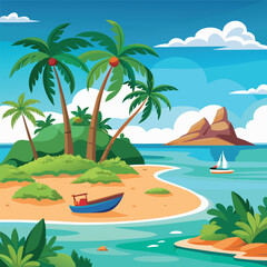 Top view of the ocean beach with soft waves summer landscape flat landscape illustration