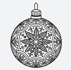Christmas ornament decorative ball silhouette vector art illustration, Christmas ball with snowflakes