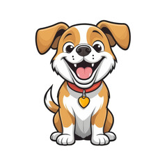 Happy cartoon dog sitting wearing a collar