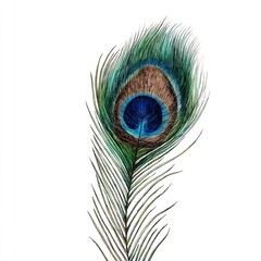 Obraz premium Peacock Feather Hand-Drawn Illustration, Vibrant Colors, Detailed Ocellus, Bird, Nature Peacock feather, illustration