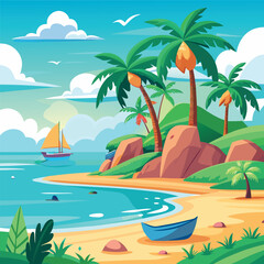 Top view of the ocean beach with soft waves summer landscape flat landscape illustration