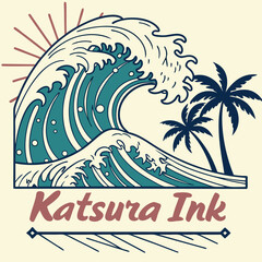 Immerse yourself in the vibrant world of branding with this striking t-shirt design featuring a dynamic wave and palm trees. Perfect for beach lovers, surfers, and enthusiasts of coastal art.