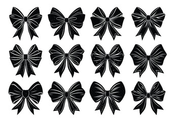 Set of black silhouette gift bows. Vector illustration. Concept for invitation, banners, gift cards, congratulation or website layout vector.