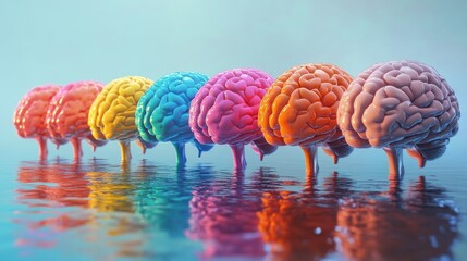 Abstract business concepts explored through colorful portraits of human brains in a creative environment conceptual art displayed from a unique viewpoint