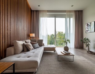 Fototapeta premium modern interior design living room with sofa home interior with window ai generative