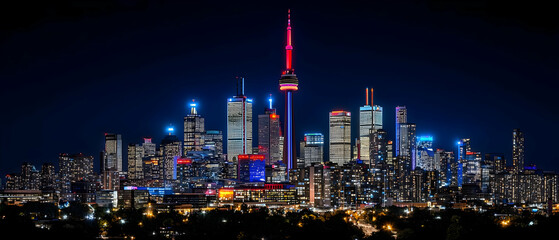 Obraz premium Colorful Illuminated Toronto Skyline at Night