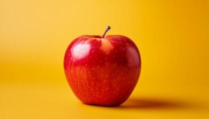fresh red apple placed on a vibrant yellow background highlighting its natural shine color contrast and crisp freshness ideal for commercial and food photography