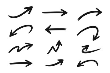 Seta de Direção em Desenho à Mão, Estilo Sketch com Pincel ou Marcador e Sublinhado para Design Vetorial em Fundo Transparente