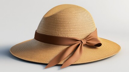 Classic straw hat with a wide brim and a stylish ribbon adds a fashionable touch for sunny days and outdoor activities.