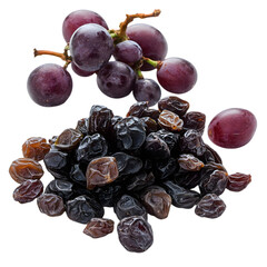 Fresh Grapes and Raisins: A Delicious Duo on white background