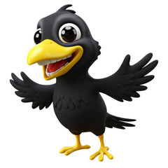 Fototapeta premium Flying 3D Cartoon Crow isolated on transparent background, PNG 