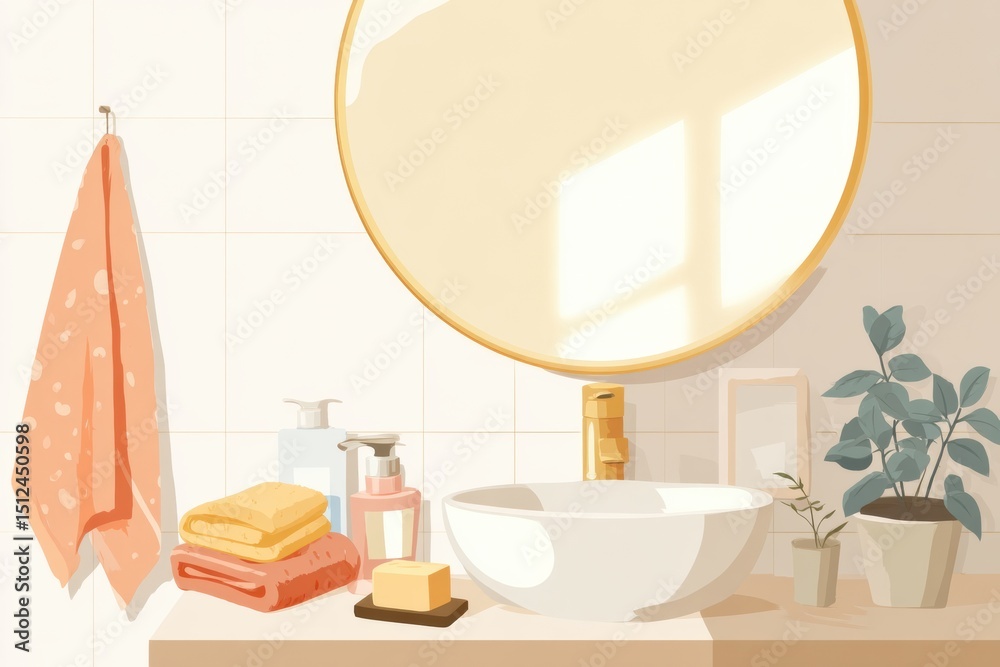 Aufkleber clean and inviting bathroom featuring soft towels, elegant soap, and a clear mirror reflection in a 