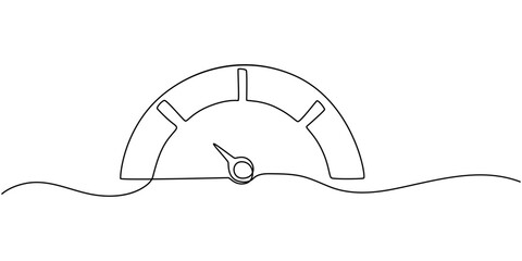 Speedometer continuous one line drawing. Speed indicator, Internet car speed. Performance concept. Speedometer set. Fast speed sign. Vector illustration, Vector illustration of a speedometer with red