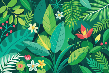 Fototapeta premium Green floral background design featuring leaves suitable for various creative projects with a dog illustration incorporated into the overall composition