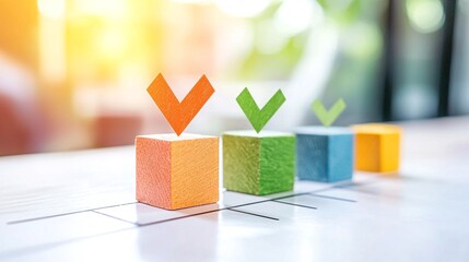 Colorful Cubes with Check Marks on a Document