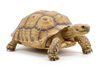 Obraz premium African spurred tortoise walking isolated on white background