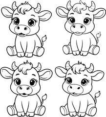 Obraz premium Cute baby cow line art vector illustration