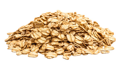 A close up shot of a pile of uncooked rolled oats on a black background ready to be cooked or eaten isolated on transparent background
