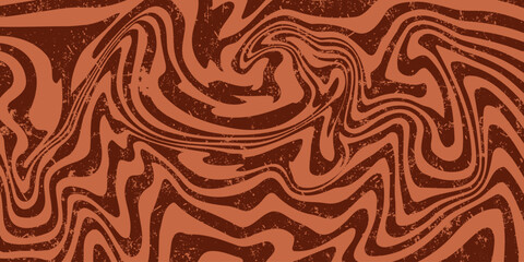 Retro coffee color background. Milk chocolate liquid dessert texture. Wavy swirl candy pattern for poster, cover, banner, pamphlet. Vintage brown trippy hippie wallpaper in 60s or 70s style. Vector