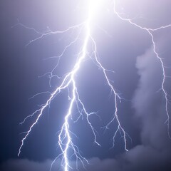 Powerful Lightning Strike from Storm Clouds in Night Sky